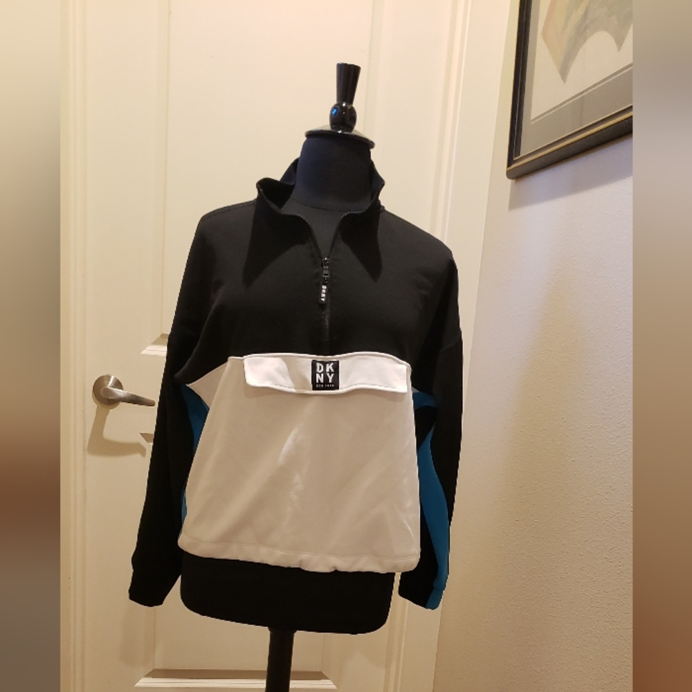 DKNY Sport Black and White Womens Sweatshirt with Blue Details
